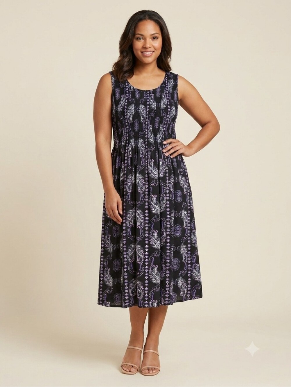 Croft & Barrow Rayon Smocked Paisley Midi Dress PM Petite Boho Cottagecore